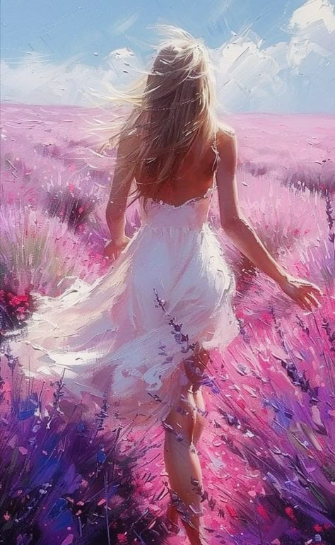 Woman In White Painting, Oil Painting Reference, Feminine Painting, Water Colors Painting, Girl Paintings, Dreamy Artwork, Photo To Art, Alpine Meadow, Painting Picture