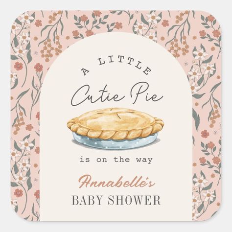 This cute "a little cutie pie is on the way" girl baby shower sticker ... Newborn Christmas Photos, Flamingo Baby Shower, Arch Shape, Newborn Christmas, Baby Shower Stickers, Baby Box, Baby Shower Fall, Orange Background, Baby Shower Theme