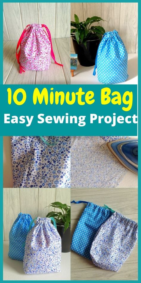 Sew A Drawstring Bag, Diy Bag Sewing, Drawstring Bag Diy, Bag Sewing Tutorial, Drawstring Bag Tutorials, Drawstring Bag Pattern, Bag Tutorials, Diy Sewing Tutorials, Easy Handmade Gifts