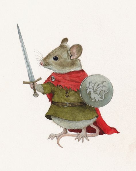 #illustration #mouse #drawing #watercolor Humblewood Character, Mouse Knight, Shield Drawing, Mouse Watercolor, Baby Room Paintings, Forest Critters, Warrior Drawing, Mouse Illustration, Mouse Drawing