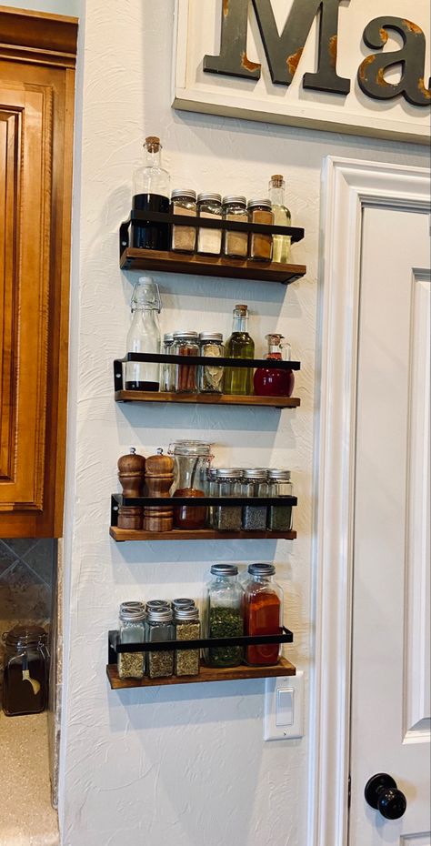 Herb Rack, Spice Shelf, Jar Decor, Spice Containers, Industrial Farmhouse, Spices And Herbs, Farm Style, Spice Rack, Spice Jars