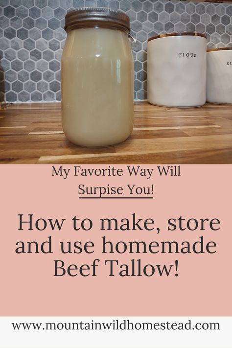 Homemade Beef Tallow. How to make, store and use! - Mountain Wild Homestead How To Use Tallow, Uses For Tallow, Homemade Tallow, Beef Tallow Uses, Making Tallow, Pressure Canning Beef Tallow, Canning Beef Tallow, How To Make Tallow, Recipes Using Beef Tallow