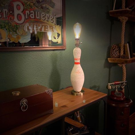 Diy Bowling Pins, Pin Light, Bowling Pins, Standard Lamps, Handmade Lamps, Pin Art, Diy Lamp, Lamp Design, Bowling