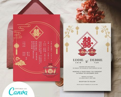 #etsy shop: Tea Ceremony Wedding Invitation Card, Chinese Vietnamese Tea Ceremony card, Asian Oriental Double Happiness Wedding Tea Cup https://etsy.me/3x3yJmy #red #gold #thiepcuoi #chineseweddingcard #chineseinvitation #doublehappiness #teaceremonycard Tea Ceremony Invitation, Chinese Wedding Invitation Card, Wedding Tea Cups, Asian Wedding Invitations, Wedding Tea Ceremony, Tea Ceremony Wedding, Vietnamese Tea, Double Happiness Wedding, Chinese Wedding Invitation