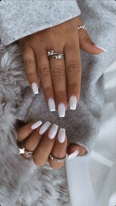 Nails Inspo Balerina, Prom Nails Acrylic White, White Formal Nails, Nail Blanc, White Ballerina Nails, Short White Acrylic Nails, Classy White Nails, Prom Nails White, White Prom Nails