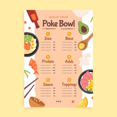 Poke Bowl Menu, Menu Sushi, Sushi Style, Sushi Menu, Visual Reference, Food Menu Design, Poke Bowl, Bowl Designs, Food Poster