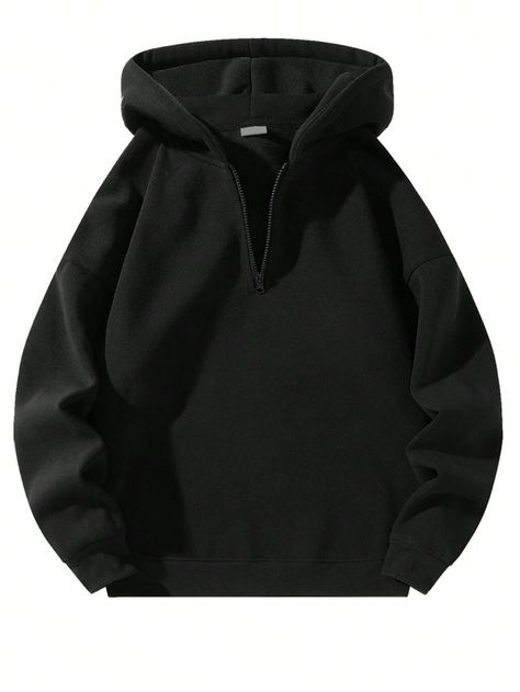 Men's Solid Color Hoodie With Partial Zipper Front For Sports Essentials HoodieI discovered amazing products on SHEIN.com, come check them out! Essentials Hoodie Black, Sports Essentials, Men Activewear, Essentials Hoodie, Sports Sweatshirts, Outdoor Men, Boyfriend Style, Mens Activewear, Long Sleeve Knit