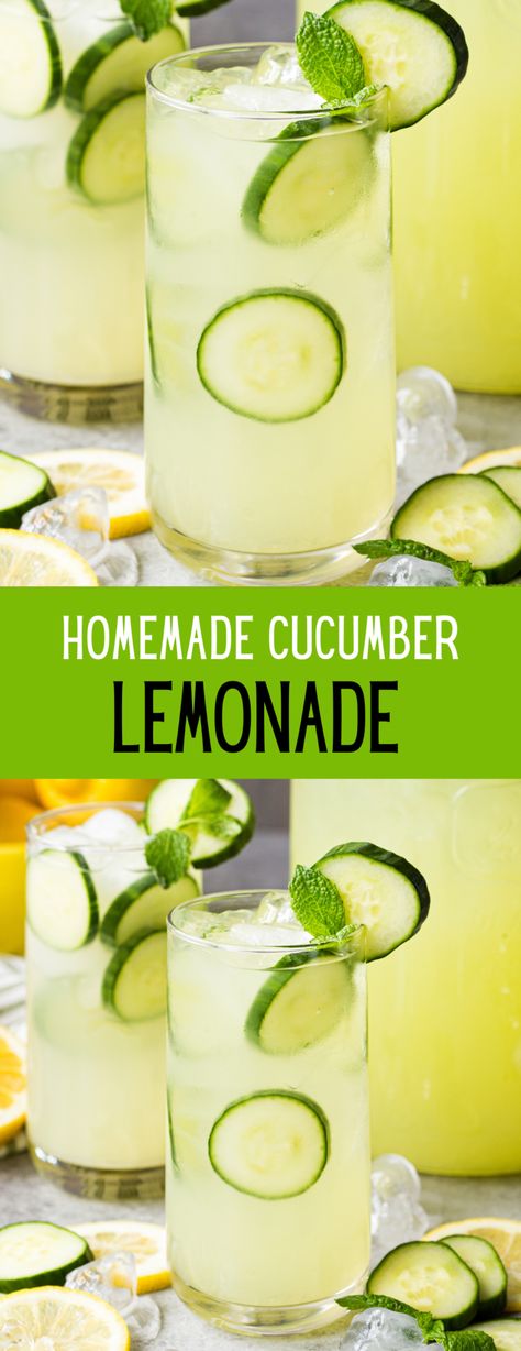 refreshing, delicious, and easy to make cucumber lemonade Cucumber Limeade Recipe, Cucumber Mint Lemonade, Cucumber Lemonade, Limeade Recipe, Mint Lemonade, Drink Recipes Nonalcoholic, Cucumber Juice, Refreshing Drinks Recipes, Homemade Lemonade