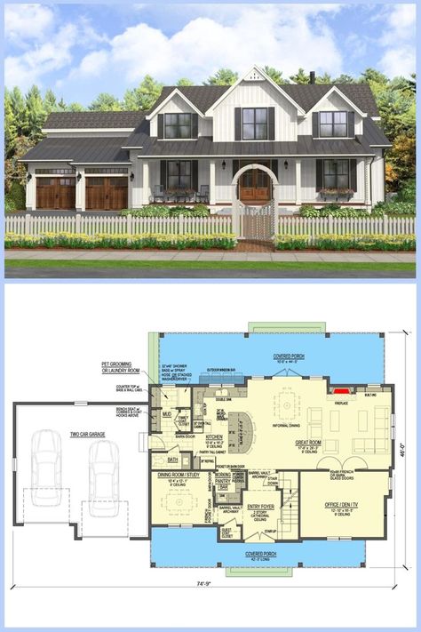 Five Bedroom House Plans, Master Floor Plan, Modern Farmhouse Flooring, Upstairs Master Suite, French Front Doors, Farmhouse Floor Plans, Modern Farmhouse Living, Garage Floor Plans, Open Concept Layout