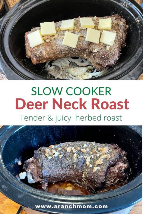 Venison Neck Roast Recipe, Deer Roast Crockpot, Venison Neck Roast, Venison Roast Crockpot, Deer Recipes Venison, Venison Recipes Crockpot, Roast In The Crockpot, Deer Roast, Venison Sausage Recipes