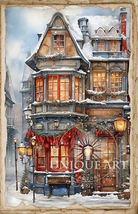 Christmas Street 16 pcs JPG printable Vintage Junk Journal Pages will help you create the perfect works. Your purchases are instant download digital files. Suitable for commercial and personal use. Perfect for prints, cards, junk journals, scrapbooks, invitations, mugs, posters or stickers and so much more. Christmas Village Painting Ideas, Christmas House Painting, Christmas House Drawing, Christmas Street, Christmas Photo Album, Christmas In England, Victorian Village, Diy Christmas Paintings, Sky Art Painting