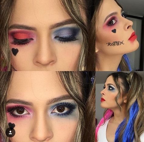 Harley Quinn Makeup Harley Quin Makeup Ideas, Harley Quinn Costume Skirt, Kids Harley Quinn Makeup, Harley Quinn Makeup Kids, Trucco Harley Quinn, Harly Quinn Makeup Looks, Diy Harley Quinn Costume For Kids, Harley Queen Maquillaje, Harely Quinn Makeup