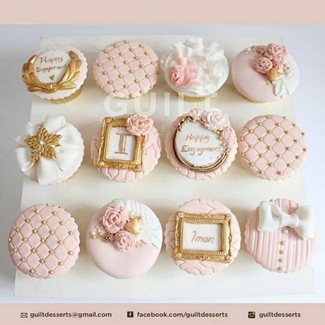 Engagement Cupcakes, Vintage Cupcakes, Elegant Cupcakes, Fancy Cupcakes, Pretty Cupcakes, Fondant Cupcake Toppers, Cupcake Cake Designs, Cupcakes Decorados, Beautiful Cupcakes