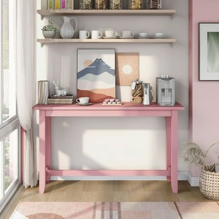 Compact and stylish, this antique pink wood counter height bar table is perfect for a small breakfast nook or open living space. It features a long and narrow tabletop that easily seats two and features an electrical panel with outlets and USB ports that add versatile functionality. This bar table easily doubles as a console or even as a work-from-home space when needed. Choose from three on-trend color options to set the right mood in your modern home. About Furniture of America Furniture of Am Teen Room Designs, Counter Height Table Sets, Rustic Counter, Counter Height Dining Table, Open Space Living, Counter Table, Contemporary Table, Counter Height Table, Wood Counter