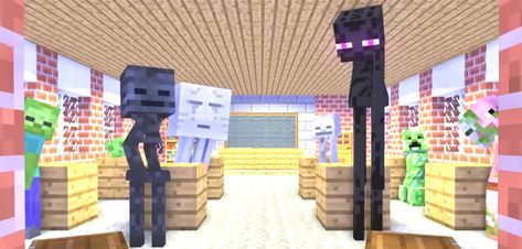 Minecraft Monster School, Monster School Minecraft, School Background, Monster School, Minecraft Characters, Minecraft, Wallpapers, Collage, Pins