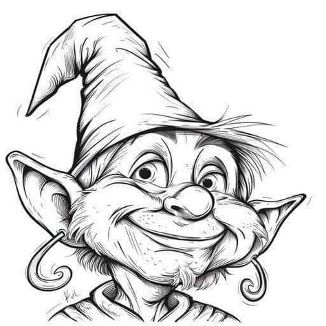 Person Coloring Page, Elf Coloring, Elf Images, Elf Cartoon, Elf Drawings, Digital Art Software, Caricature Sketch, Drawing Cartoon Faces, Fantasy Tattoos