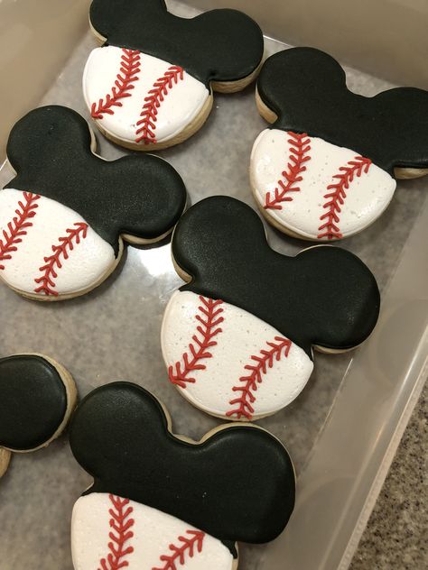 Mickey Mouse Baseballs Mickey Sports Birthday, Mickey Mouse Sports Birthday Party Ideas, Mickey Baseball Party, Mickey Mouse Baseball Birthday, Mickey Mouse 1st Birthday Cookies, Mickey Mouse Baseball Party, Baseball Theme Cookies 1st Birthday, Mickey Mouse Baseball, Dodgers Birthday Party