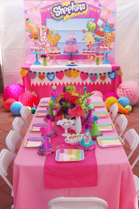 Party Setup from a Shopkins Birthday Party via Kara's Party Ideas | KarasPartyIdeas.com (9) Shopkins Bday, Lila Party, Shopkins Birthday Party, Shopkins Party, Shopkins Birthday, Girl Bday Party, Spa Birthday Parties, Spa Birthday, Party Deco