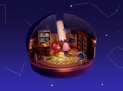 Acnh Observatory Ideas, Acnh Celestial Entrance, Acnh Celeste Area, Acnh Telescope Area, Animal Crossing Observatory, Animal Observatory, Animal Crossing, Pokemon, Art Design