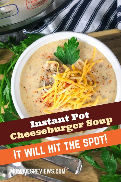 Healthy Creamy Soup, Instant Pot Cheeseburger Soup, Potatoes Ground Beef, Chicken Florentine Soup, Cheeseburger Soup Recipe, Field Meals, Cheese Burger Soup Recipes, Instant Pot Recipe, Cheeseburger Soup