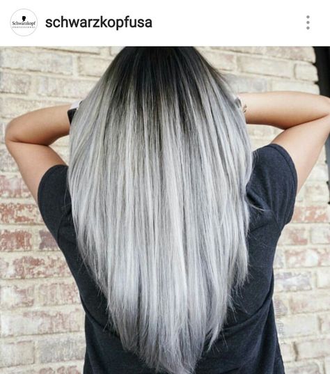 Silver Hair w/ Shadow Root Long Hair Haircuts, Grey Hair Wig, Haircuts Long, Grey Ombre Hair, White Blonde Hair, Shadow Root, Lashes Mascara, Silver Hair Color, Grey Wig