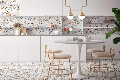 Variety, Cost, Durability: Just a Few Reasons to Choose Terrazzo Terrazo Floor Kitchen, Terrazzo Kitchen Backsplash, Terrazzo Flooring Design, Terrazzo Backsplash, Terrazzo Interior, Terrazzo Kitchen, Wet Kitchen, Kitchen Renos, Second Kitchen