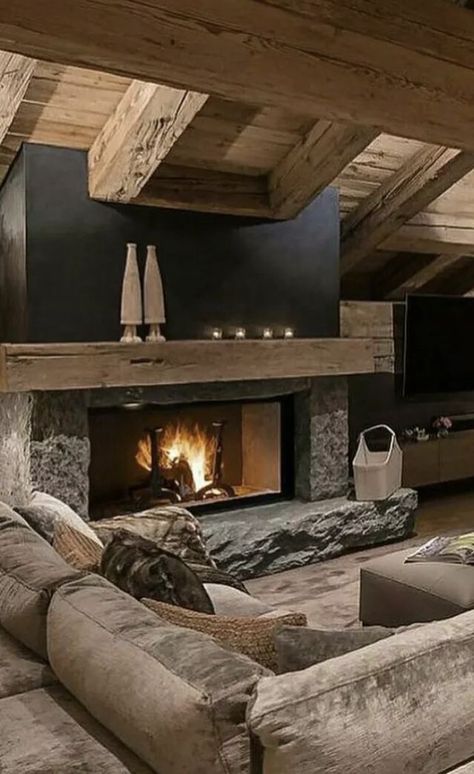 Bloxburg Basement, Cabin Fireplace, Small Basement, Home Fireplace, Basement Renovations, Basement Design, Fireplace Design, Cabin Homes, Villa Design