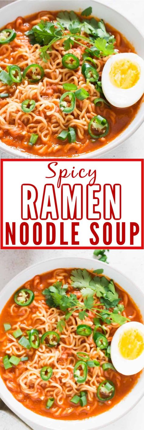 Who said a bowl of ramen noodles soup is bland and boring. This soup is anything but bland and boring bowl of soup. #recipes #hotandspicy #ramennoodles #ramen #ramensoup #spicysoup #wintersoup #softboiledeggs #souprecipes #noodlessoup #howtomake #easy #sriracha #easy #quick #soupfordinner #spicy Ramen Noodle Recipes Spicy, Spicy Ramen Soup, Sriracha Noodles, Sriracha Ramen, Easy Ramen Noodle Recipes, Spicy Ramen Recipe, Spicy Ramen Noodle Recipes, Ramen Noodles Soup, Top Ramen Recipes