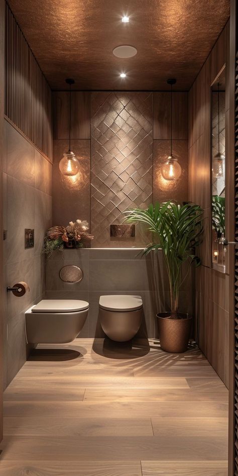 10 Simple Ways to Add Luxury on a Budget to Your Home - Melanie Washroom Interior, Modern Powder Room Design, Dark Living Room Ideas, Organic Bathroom, Small Bathroom Paint, Modern Powder Room, Powder Room Ideas, Vaulted Ceiling Living Room, Spa Colors