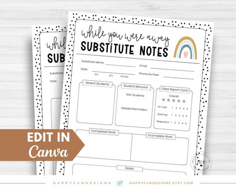 Substitute Teacher Forms, Substitute Teacher Resources, Substitute Teacher Tips, Substitute Teacher Binder, Substitute Folder, Substitute Binder, Absent Students, Classroom Organization Elementary, Teacher Forms