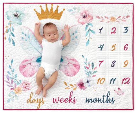 *FREE PATTERN* Baby Milestone Quilt designed by Robert Kaufman. Features Oh How They Grow by Studio RK. Butterfly colorway. Free pattern available for download February 2019 (robertkaufman.com) #FREEatrobertkaufmandotcom Isabella Grace, Baby Image, Baby Aunt, Baby Milestone Blanket, Etsy Ideas, Quilt Stores, Baby Growth, Quilt Baby, Baby Milestone