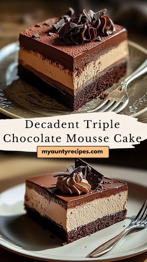 Experience pure decadence with our Indulgent Triple Chocolate Mousse Cake Bliss! This luxurious dessert features three layers of rich chocolate mousse—dark, milk, and white—each adding its own unique flavor and texture. The cake is perfectly light yet satisfying, making it an impressive centerpiece for any occasion.