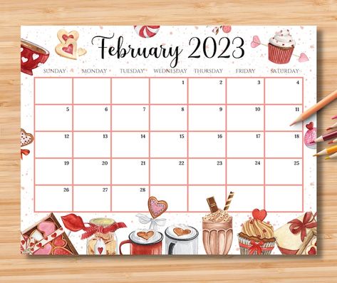 February Calendar 2023, Calender 2023, Fillable Calendar, Calendar February, February Calendar, Editable Calendar, Cat Calendar, Cute Calendar, Monthly Calendars