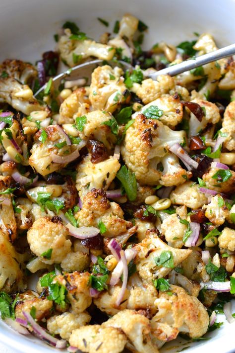 Roasted Cauliflower, Date & Red Onion Salad | Every Last Bite Roasted Cauliflower Salad, Parsley Salad, Weekly Dinner, Red Onion Salad, Onion Salad, Cauliflower Salad, Low Carb Paleo, Work Lunch, Cauliflower Recipes