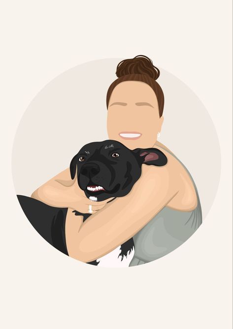 Dog And Owner Illustration, Dog And Owner Drawing, Mom Drawing, Logo Dog, Artist Birthday, Pet Drawing, Illustration Love, Dog Animation, Custom Portrait Illustration