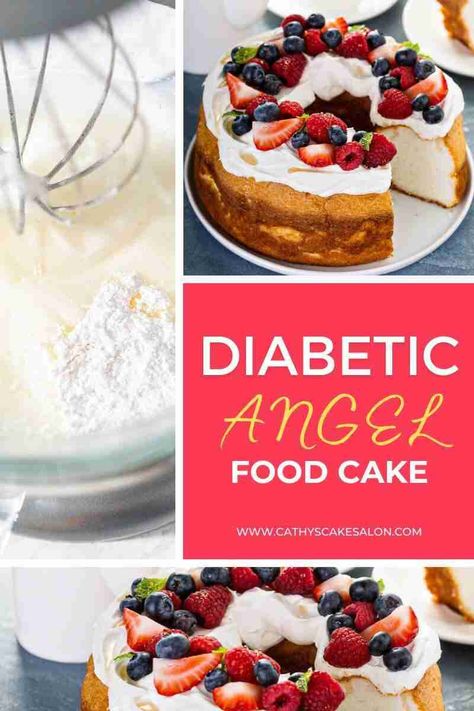 Angel Food Cake for Diabetics: Easy Diabetic Angel Food Cake Recipe Low Carb Angel Food Cake Recipes, Sugar Free Angel Food Cake Recipe, Cake For Diabetics, Sugar Free Angel Food Cake, Keto Angel Food Cake, Gluten Free Angel Food Cake, Low Sugar Cakes, Sugar Free Cake Recipes, Angel Food Cake Desserts