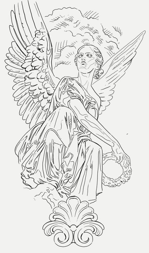 Lighting Tattoo Design, Angel Tattoo Stencil, Bvb Tattoo, Statues Tattoo, Angel Tattoo Stencils, Angel Stencil, Hirsch Tattoo, Half Sleeve Tattoos Drawings, Card Tattoo Designs