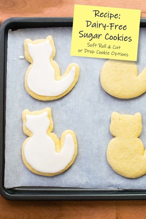 Dairy Free Cut Out Sugar Cookies, Dairy Free Sugar Cookies Cut Out, Dairy Free Sugar Cookie Icing, Dairy Free Sugar Cookie Recipe, Dairy Free Sugar Cookies, Soft Sugar Cookie Recipe, Dairy Free Cookies, Best Sugar Cookie Recipe, Canned Frosting