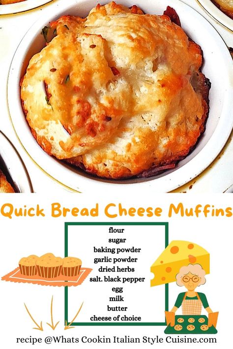 Quick Bread Muffins, Biscuit Muffin Bread, Cheese Muffins Recipes, Dinner Muffins, Easy Cheese Bread, Cresant Rolls, Recipes Biscuits, Easy Breads, Buns Recipe Easy