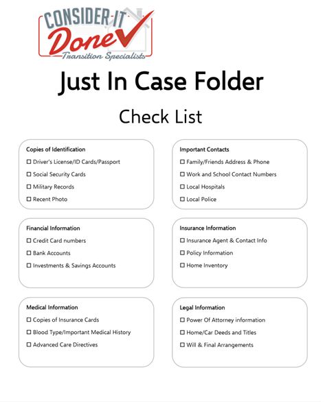 How To Be Prepared - The Just In Case Folder - Consider It Done Digital File Organization, Estate Planning Checklist, Emergency Binder, Emergency Prepardness, Military Records, Life Binder, Folder Organization, Family Emergency, Binder Organization