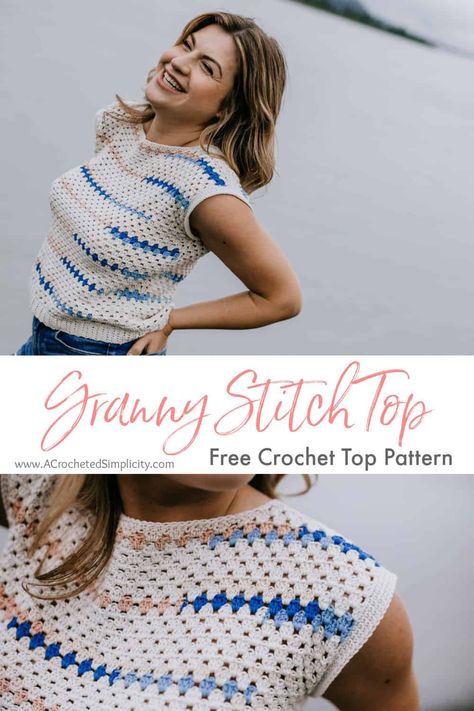 Stripe Crochet Top, Crochet Granny Stitch, Granny Square Haken, Aesthetic Patterns, Granny Stitch, Crochet Boho Top, Crochet Aesthetic, Knitting Patterns Free Hats, Crochet Crop Top Pattern