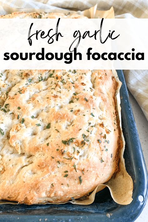 You've got to try this simple sourdough focaccia bread. From a side to go with soup to focaccia pizza, this recipe can be used for many things. It's light, full of flavor, and oh-so easy to whip up. Sourdough Discard Recipes Focaccia, Quick Sourdough Foccacia Recipe, Foccacia Bread Recipes Sourdough, Sourdough Foccacia Bread, Sourdough Bread Flavors, Flavored Sourdough Bread, Sourdough Focaccia Bread Recipe, Garlic Sourdough, Sourdough Focaccia Recipe