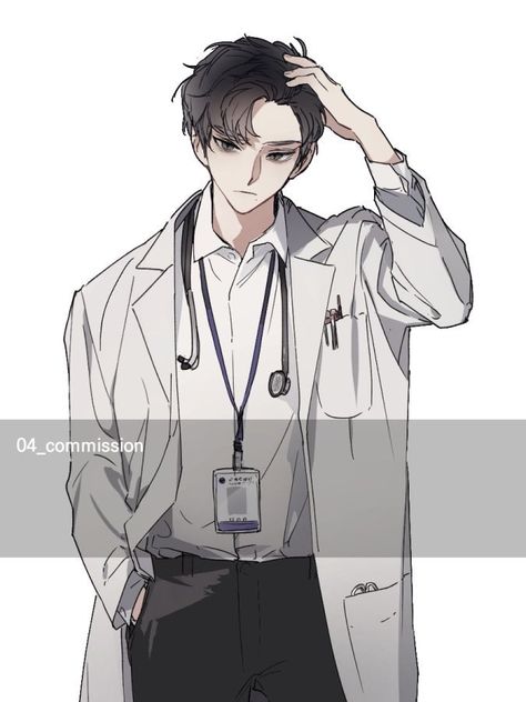 Doctor Anime Boy, Doctor Aesthetic Dark, Doctor Character Design, Anime Doctor, Doctor Drawing, Manga Poses, Doctor Outfit, Boy Drawing, Anatomy Sketches