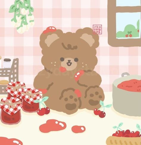 Korean Bear, Cute Widgets, Cherry Jam, Cute Bear Drawings, Cute Pastel Wallpaper, Taste Test, Cute Animal Drawings Kawaii, Hello Kitty Iphone Wallpaper, Apple Watch Wallpaper