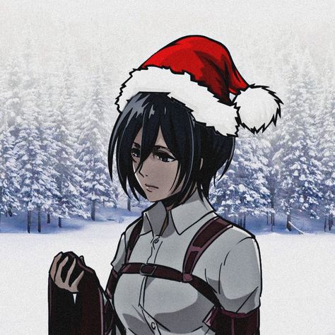 Mikasa Christmas Pfp, Aot Christmas Art, Anime Xmas Icon, Attack On Titan Christmas Pfp, Aot Christmas Pfp, Christmas Anime Icon, Christmas Pfp Anime, Mikasa Christmas, Anime Christmas