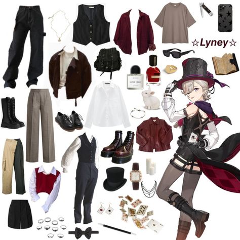 Genshin Themed Outfits, Bsd Inspired Outfit, Closet Cosplay Ideas, Genshin Outfit Ideas, Lyney Cosplay, Genshin Clothes, Dark Academia Style, Academia Style, Character Inspired Outfits