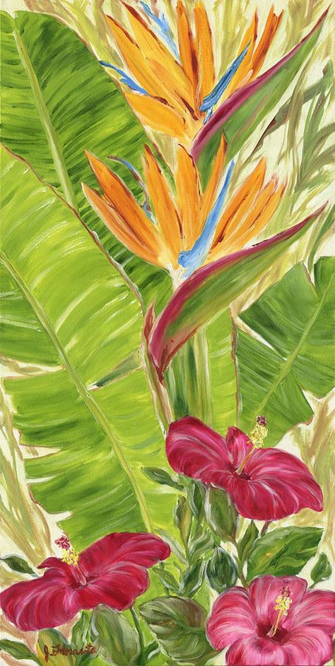 숲 사진, Paradise Painting, Tropical Painting, Hawaiian Art, Tropical Bird, Tropical Art, Bird Of Paradise, Exotic Flowers, Birds Of Paradise