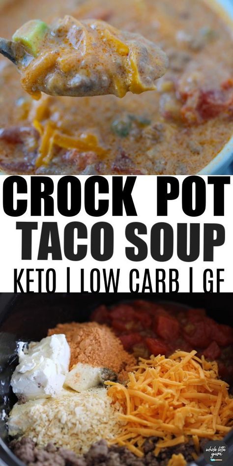 An easy crockpot taco soup recipe with cream cheese and beef that's also a keto taco soup, low carb and gluten free. Use your slow cooker to make a healthy Mexican soup recipe. Hip2keto Recipes, Easy Crockpot Taco Soup, Crockpot Taco Soup, Keto Taco Soup, Soup Low Carb, Low Carb Taco Soup, Crockpot Taco, Mexican Soup Recipes, Homemade Taco Seasoning Mix