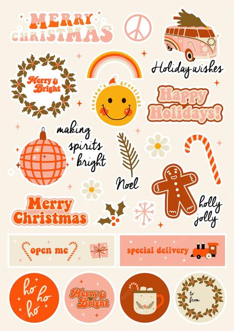 Boho Christmas Stickers, Christmas Digital Planner Stickers, Diy Christmas Stickers, Sticker Ideas Christmas, Christmas Aesthetic Stickers Printable, Printable Stickers Christmas, Christmas Aesthetic Stickers, Aesthetic Christmas Stickers, Christmas Aesthetic Design