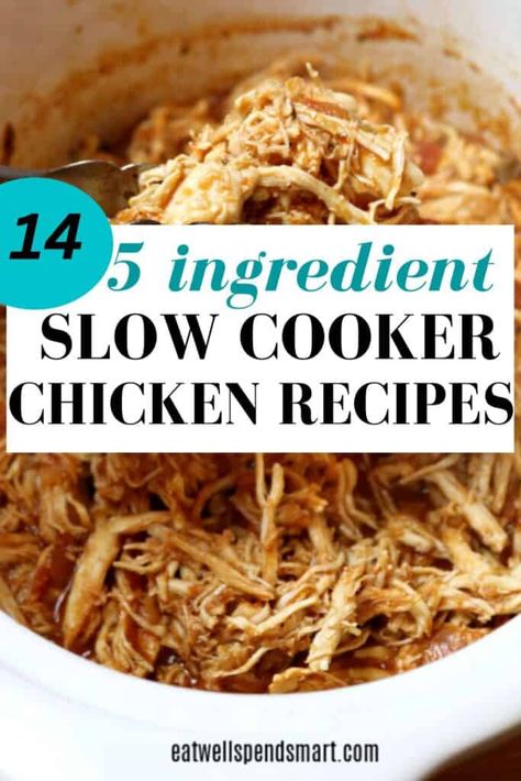 Easy 5 Ingredient Chicken Slow Cooker Recipes - Eat Well Spend Smart 4 Ingredient Slow Cooker Recipes, Chicken Crockpot Recipes Easy 4 Ingredients, 5 Ingredient Crock Pot Recipes, Cheap Paleo Meals, Cheap Vegetarian Meals, Chicken Slow Cooker, Real Food Dinner, Slow Cooker Bbq Chicken, Eat On A Budget